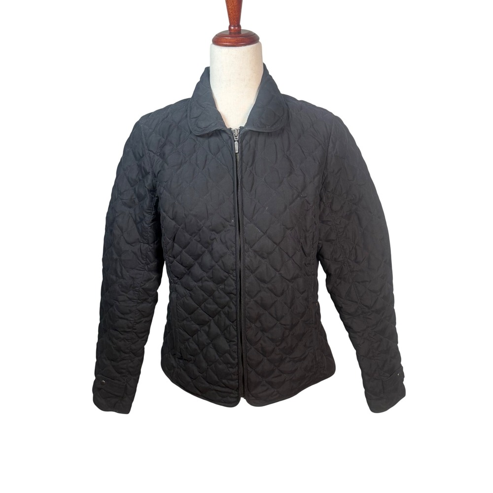 Eddie Bauer Quilted‎ Goose Down Jacket Womens Medium Black Zip Up Puffer Coat